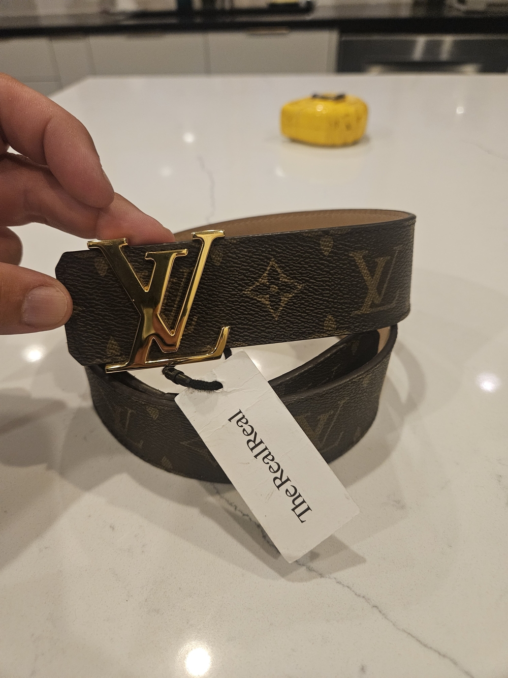 Louis Vuitton Brown Monogram LV Logo Belt with Gold Buckle